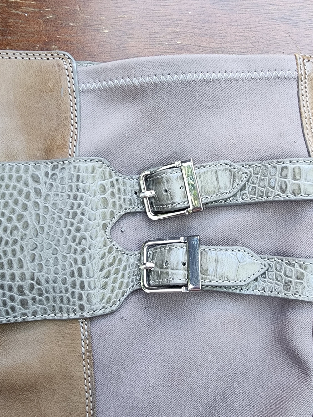 Cole Haan Air Tennley Leather Buckle Riding Boots Two Tone Croc Accent 7.5 - Picture 2 of 10